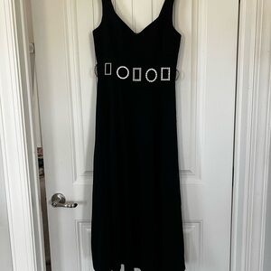 Cinq à Sept Black Midi Dress with Embellished Waist